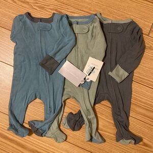 Set of Three Cloud Island Baby Footed Pajamas in Blue, Green, and Gray